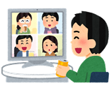 ビデオ通話しながらお酒を楽しむ人のイラスト