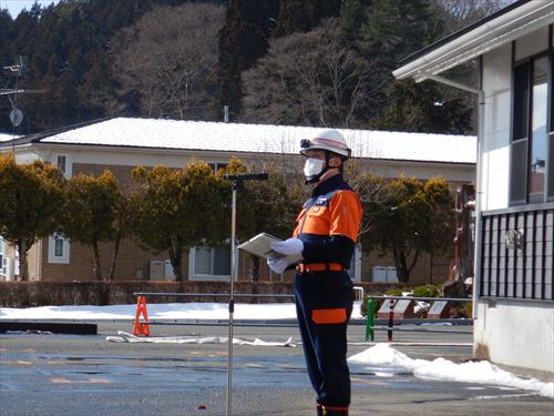 滝沢市市民福祉センターで行われた火災防御訓練の様子