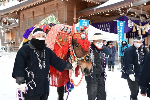 チャグチャグ馬コの鬼越蒼前神社への初詣の様子