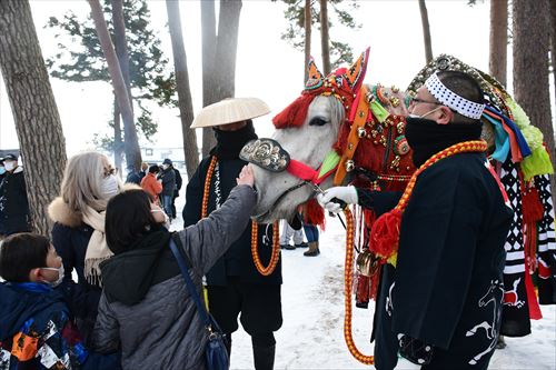 チャグチャグ馬コの鬼越蒼前神社への初詣の様子