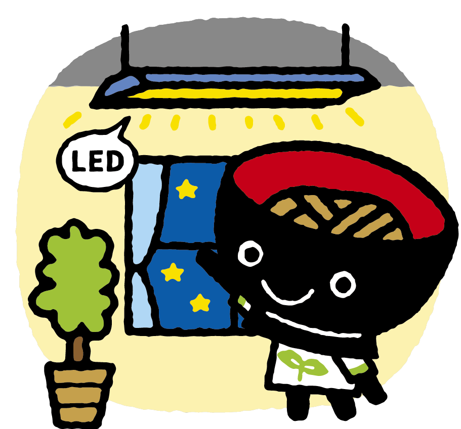 LED照明を指さすいわてわんこ